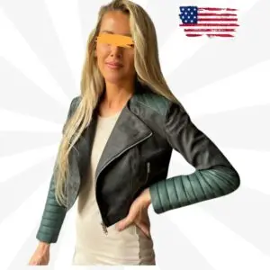 two-tone leather jacket, biker jacket