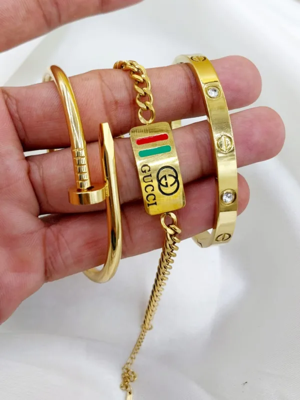 Luxury Designer-Inspired Gold Plated Bracelet Set (3 Pieces)