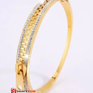 Unique Zipper Style Gold Plated Bracelet - Sparkling Crystals