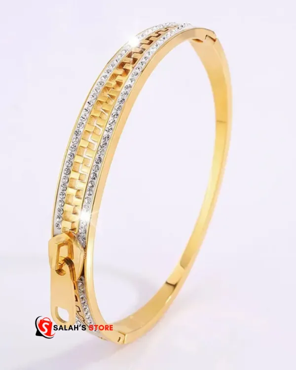Unique Zipper Style Gold Plated Bracelet - Sparkling Crystals