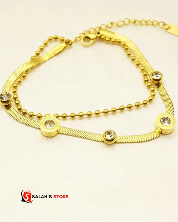 Dazzling Duo Gold-Tone Pave Charm Stackable Bracelets
